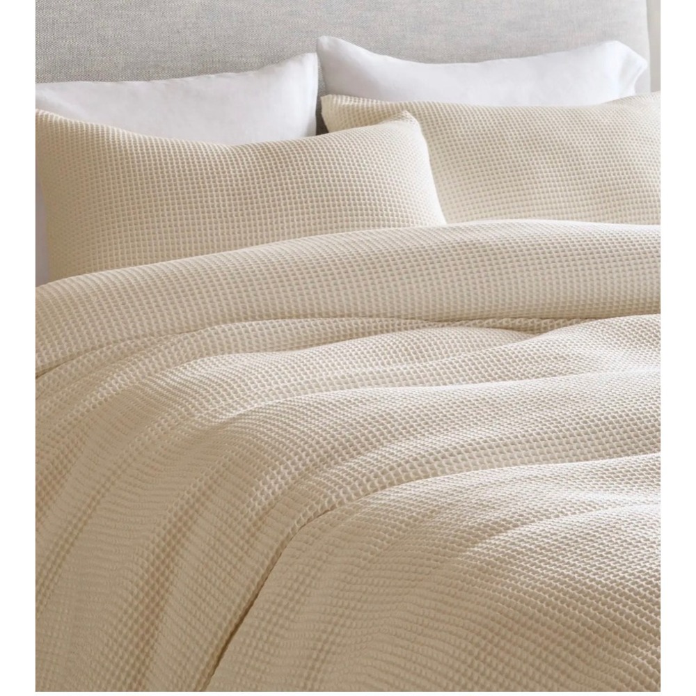 Quince Organic Cotton Waffle Weave Duvet Cover King Cal King Sand Cream Boho